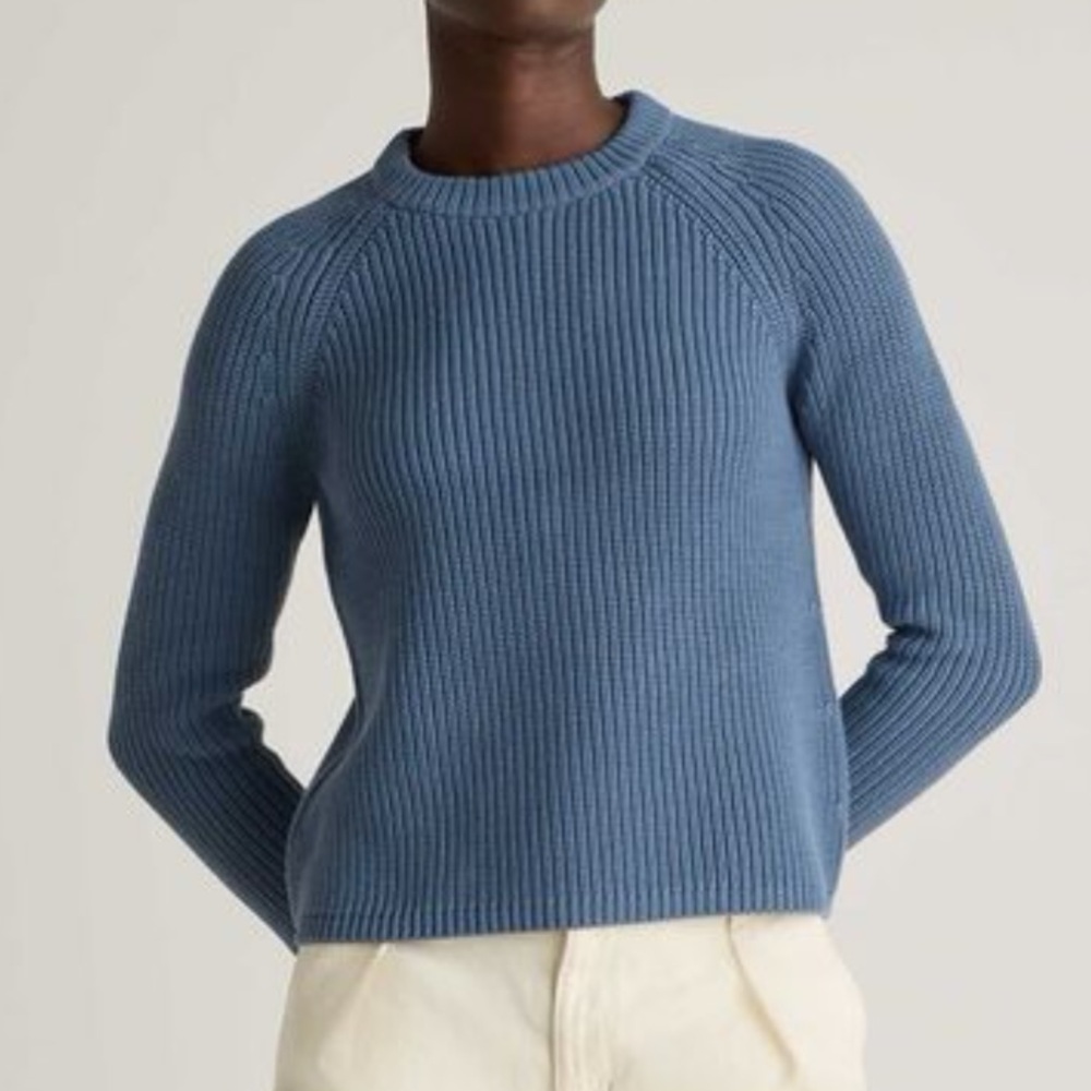 Quince Women's 100% Organic Cotton Fisherman Crewneck Sweater Glacier Blue Small